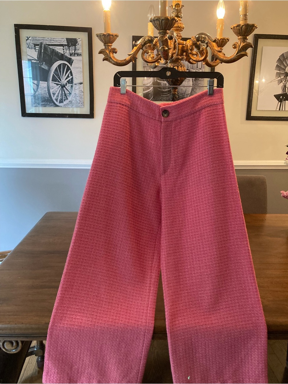 Zara Pink Textured woven Pants. Large.